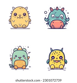 Cute mascot monster kawaii character cartoon illustration set collection