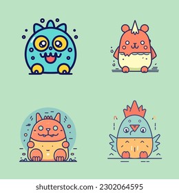Cute mascot monster kawaii character cartoon illustration set collection