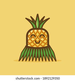 CUte Mascot Pinapple Cartoon Character Design Illustration. With A Pinapple Use Hawaii CLoth.Yellow And Green COlor. With Cute, Fun, And Outline Style. Tecomenden For Children Book, Or Child Cover.