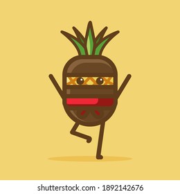 CUte Mascot Pinapple Cartoon Character Design Illustration. With A Pinapple Use Ninja Costume.Yellow And Green COlor. With Cute, Fun, And Outline Style. Recomenden For Children Book, Or Child Cover.