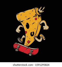 Cute Mascot Pizza Skateboarding Graphic Illustration Vector Art T-shirt Design