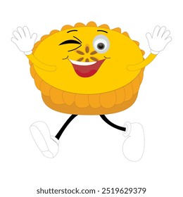 Cute mascot pumpkin pie, Halloween Pumpkin Pie Characters. Cartoon Sweets Cup Pudding Latte Walking and Smiling. Vector Autumn Holiday Mascot Template. Illustration Cool kawaii happy doodle Isolated