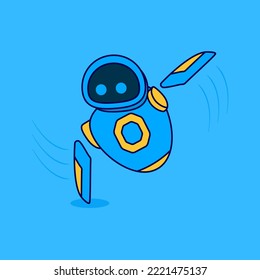 Cute mascot robot try to dance cartoon icon illustration. Flat cartoon design. Suitable for web, landing page, icons, ads, template and poster.