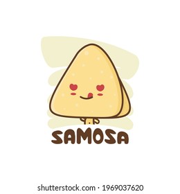 süßes Maskottchen samosa. ist ein frittierter Dreieckskuchen, dieser Snack ist in Asien beliebt. geeignet für Logo-Verpackungen, Lebensmittel-Produktnamen, Menüanzeigen usw.