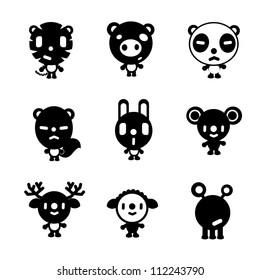 Cute mascot Set Animals black
