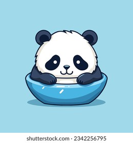 The cute mascot of a sleepy lazy panda with thin black outlines vector art, panda logo