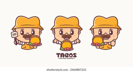 cute mascot with tacos, vector cartoon design, suitable for culinary identity.