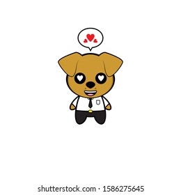 Cute Mascot Vector Design - Dog Businessman with Falling In Love