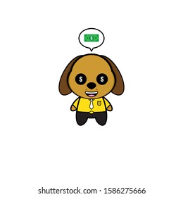 Cute Mascot Vector Design - Doggy Businessman with Money Eye