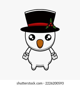 cute mascot vector illustration of a christmas snowmen wearing a hat