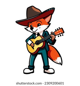 cute mascot vector illustration fox playing guitar