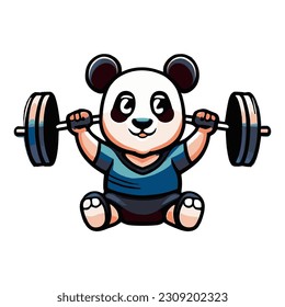 cute mascot vector illustration of a panda lifting a barbell