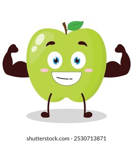 cute masculine healthy athlete expression of green apple cartoon character