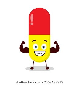 cute masculine healthy athlete expression of drug capsule cartoon character
