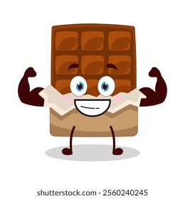 cute masculine healthy athlete expression of bite chocolate bar character
