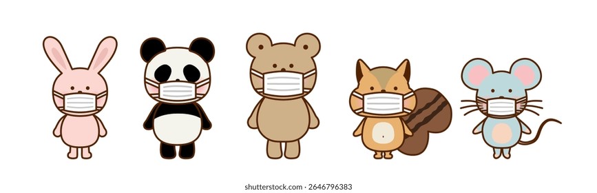 Cute Masked Animals Illustration Set (Vector Material)