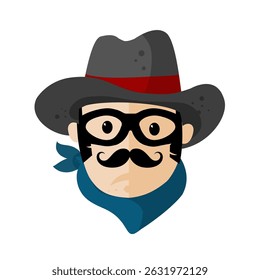 bonitinho mascarado cabeça de cowboy com chapéu - ilustração vetorial	