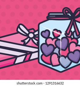cute mason jar with love hearts and gift