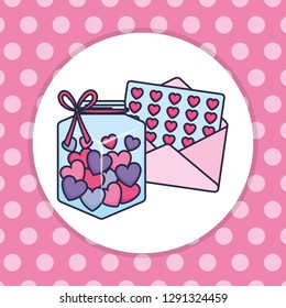 cute mason jar with love hearts and envelope