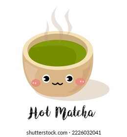 Cute matcha hot green tea vector cartoon isolated