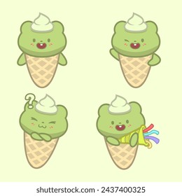 Cute Matcha Ice Cartoon Character Illustration