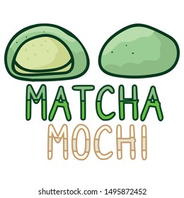 Cute matcha mochi vector. Green daifuku Japanese snack clipart. 