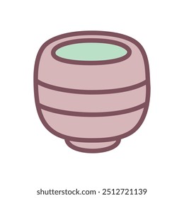 Cute matcha tea icon. Hand drawn illustration of a cup of traditional Japanese green tea isolated on a white background. Kawaii sticker. Vector 10 EPS.