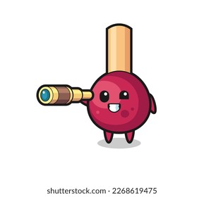 cute matches character is holding an old telescope , cute style design for t shirt, sticker, logo element