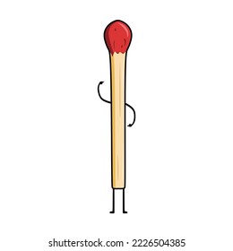 Cute Matchstick Character vector illustration in funny trendy design style isolated on white background. Realistic unlit unused match stick icon. Perfect for your graphic resources. 