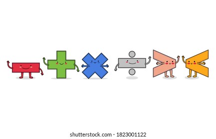 Cute Math Character Set : Minus, Plus, Multiply, Divide, Greater and less than