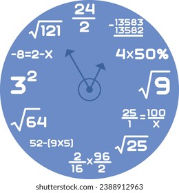 Die Cute-Mathematik-Uhr wäre eine lustige Ergänzung zu einem Klassenzimmer, einer Kindergarten oder einem Schulgang. Wissenschaftliche Dekoration, kreative Formeln und Fraktionen auf dem Zifferblatt. Kinder wählen. 