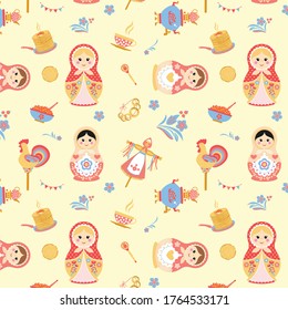 cute matryoshka doll seamless vector