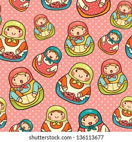 Cute matryoshka seamless pattern