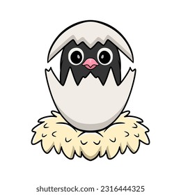 Cute mauve gray masked lovebird cartoon inside from egg
