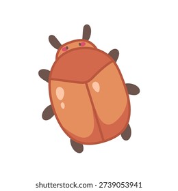 Cute May beetle, brown bug on white background. Kawaii insect illustration. Vector spring icon, element for garden design, cozy games, sticker