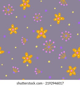 Cute meadow flowers background. Seamless floral pattern with simple chamomiles, cartoon style flowers. Trendy summer nature motif.