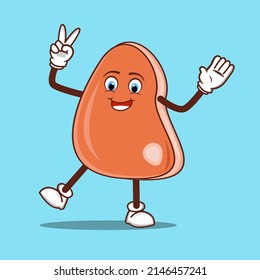 Cute meat character with white gloves and white shoes with cute smile