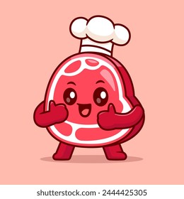 Cute Meat Chef Cartoon Vector Icon Illustration. Food Nature Icon Concept Isolated Premium Vector. Flat Cartoon Style