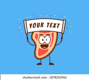Cute meat people as supporter fans carry big banner with text template. Supporter cartoon character illustration concept