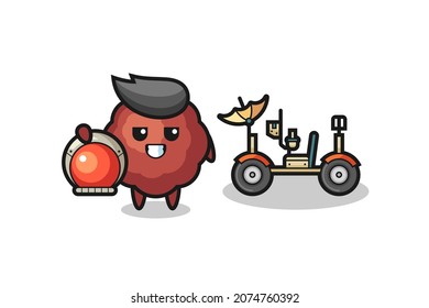 the cute meatball as astronaut with a lunar rover , cute style design for t shirt, sticker, logo element