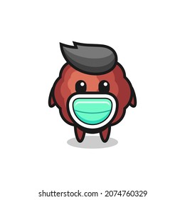 cute meatball cartoon wearing a mask , cute style design for t shirt, sticker, logo element