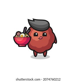 cute meatball character eating noodles , cute style design for t shirt, sticker, logo element