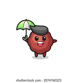 cute meatball illustration holding an umbrella , cute style design for t shirt, sticker, logo element