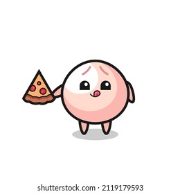 cute meatbun cartoon eating pizza , cute style design for t shirt, sticker, logo element