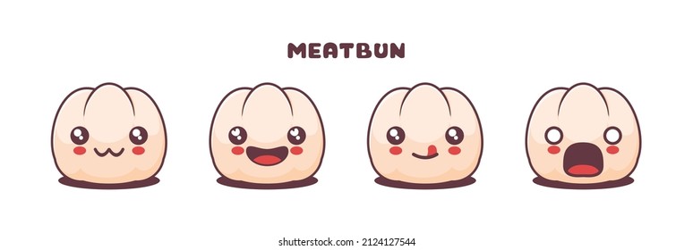 cute Meatbun cartoon vector, with different facial expressions. suitable for icons, logos, prints, stickers, etc.