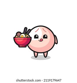cute meatbun character eating noodles , cute style design for t shirt, sticker, logo element