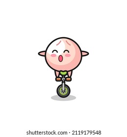 The cute meatbun character is riding a circus bike , cute style design for t shirt, sticker, logo element