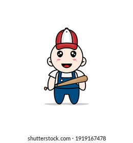 Cute mechanic character design wearing baseball costume. Mascot design concept