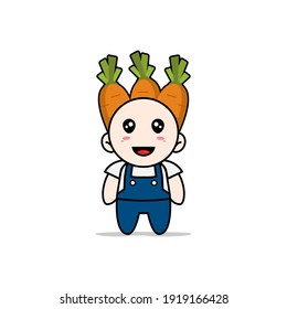 Cute mechanic character wearing carrot costume. Mascot design concept