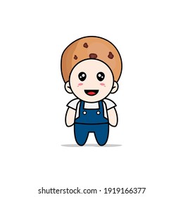 Cute mechanic character wearing cookies costume. Mascot design concept